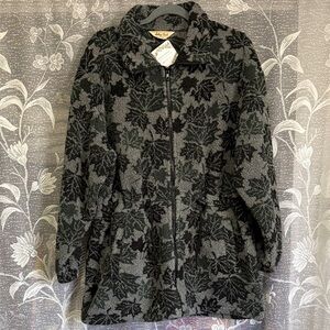 Vintage Kelsey Trail Sherpa Fleece Blue Green Leaves Jacket